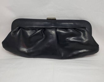 Vintage Black Clutch Purse Leather or Vinyl