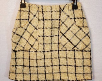 Vintage Mini Rock kariert Wolle schwarz gefüttert