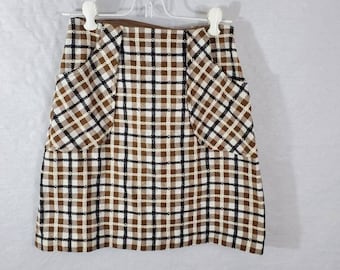 Vintage Skirt Brown Black Plaid Small