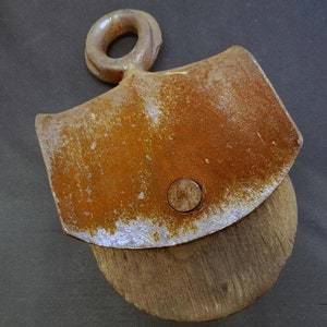 Vintage block and tackle pulley rustic wood and metal