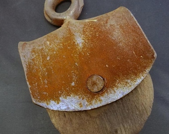 Vintage Flaschenzugrolle rustikales Holz und Metall
