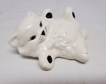 Vintage Small White Ceramic Cat Statue Decor