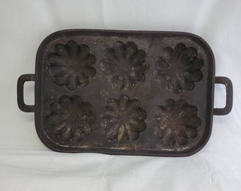 Vintage Cast Iron Turks Head Bundt Cake Muffin Cornbread Pan 6