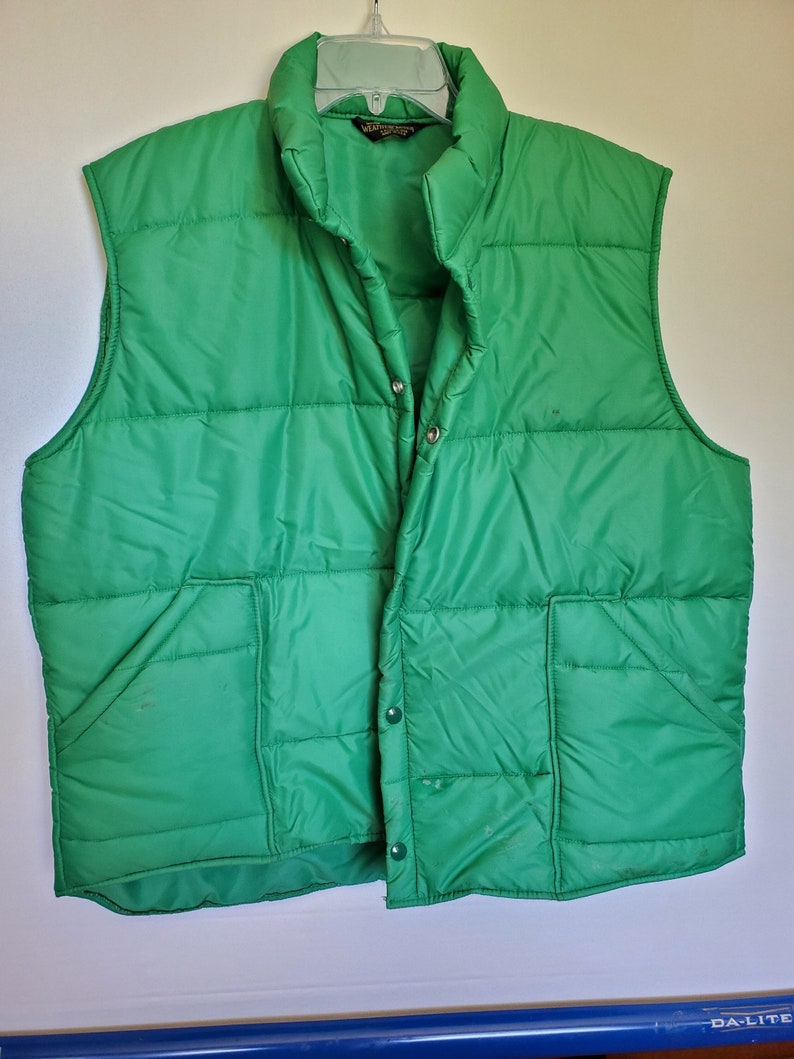 Vintage Mens Green Weathercaster Trucker Down Vest Puffer Large, XL - Etsy