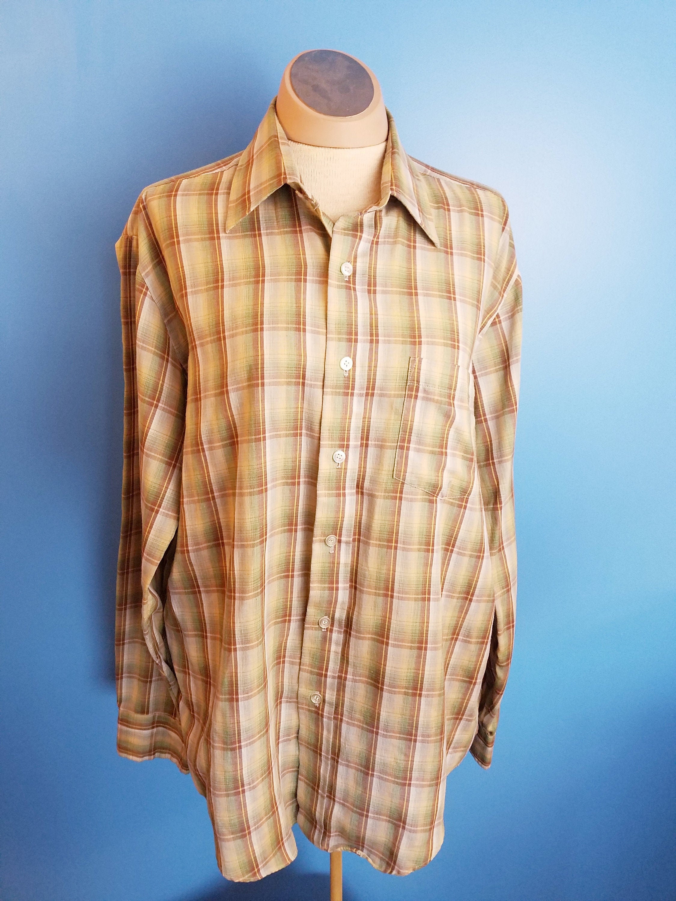 Vintage Brown Green Plaid Button up 