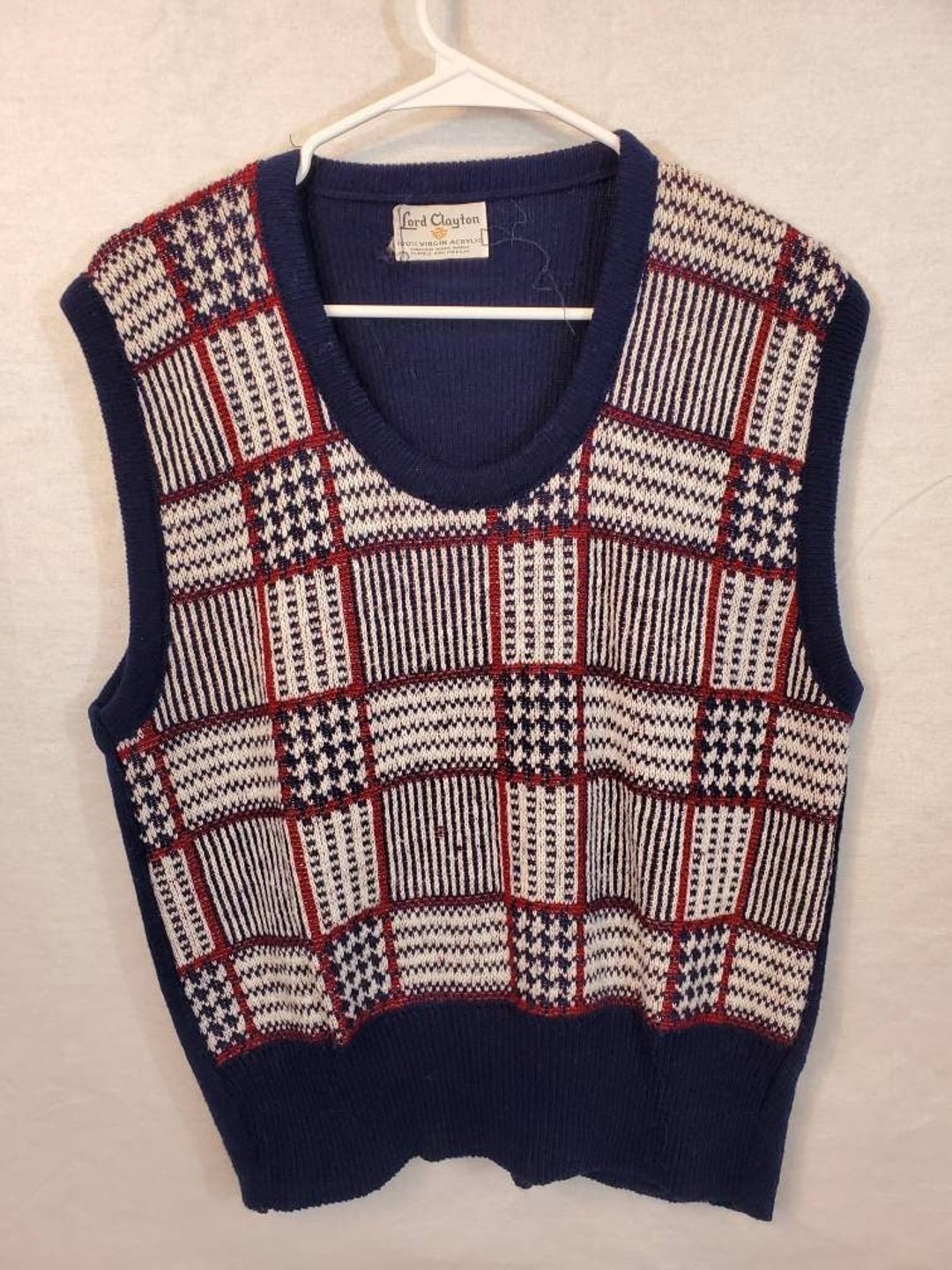 Men's Vintage Sweater Vest Lord Clayton Red White Blue Etsy