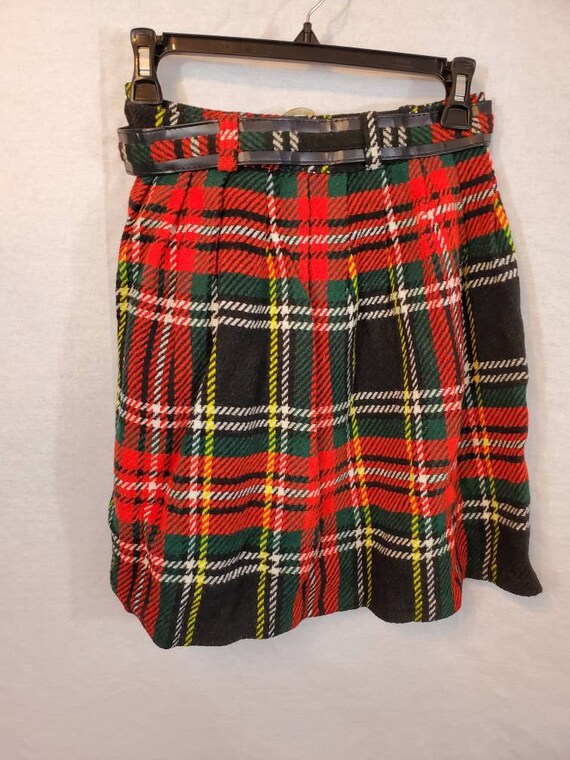 Vintage Mini Skirt Red Black Plaid - image 2