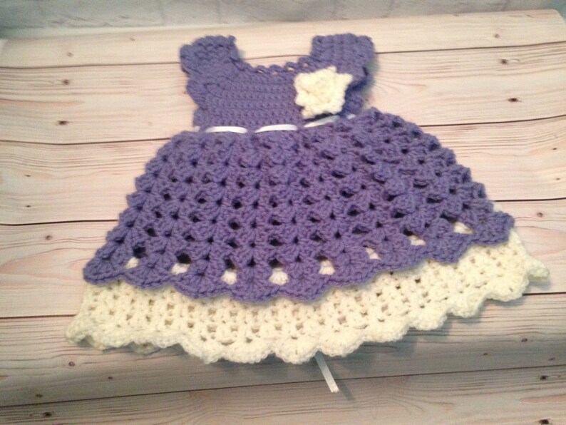 Crochet Baby Dress Set Crochet Newborn Clothes Crochet Dress, Headband Newborn Dress Baby Gift Infant Clothes Baby Shower Gift image 4