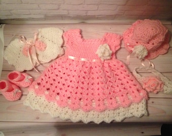 Crochet Baby Dress Outfit -  Coming Home Outfit - Birthday Dress - Crochet Dress -  Newborn Dress - Baby Gift - Baby Shower Gift