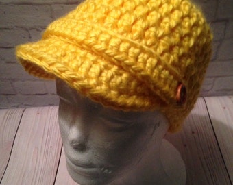 Crochet Newsboy Hat - Newsboy Cap - Baseball Hat - Newsboy Hat -News Boy Hat - Yellow Hat - Birthday Gift - Warm Hat