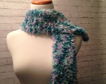 Knitted Scarf, Handmade Scarf, Womens Scarf, Fall Fashion, Green Teal Lilac  Omber