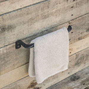 Hand Forged thick open side hand towel holder hammered rustic cabin farmhouse style