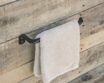 Hand Forged thick open side hand towel holder hammered rustic cabin farmhouse style