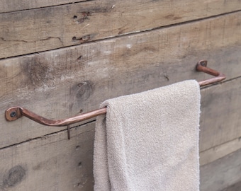 Solid Copper Hand Forged Towel Bar / Cloth Rack Rustic Farmhouse Cabin Steampunk