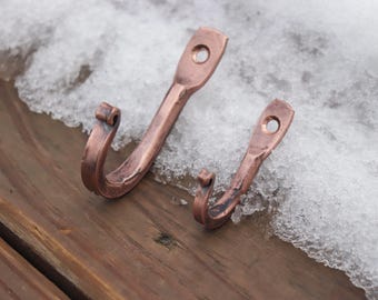 Solid Copper Hand Forged rustic vintage farmhouse cabin wall hooks
