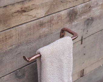 Solid Copper Hand Forged open side hand towel holder hammered rustic cabin farmhouse style