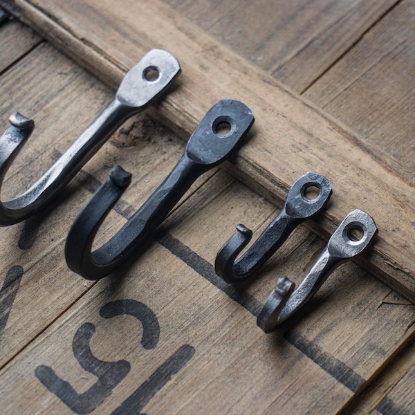 Hand Forged rustic vintage farmhouse cabin steel wall hooks