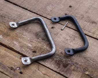 Hand forged rustic farmhouse bent steel tray handles / drawer pulls / DIY projects