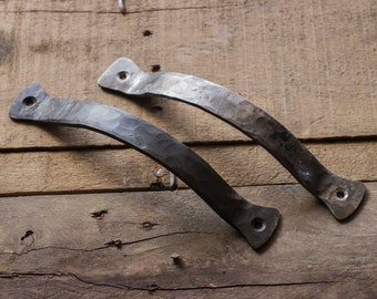 Hand forged rustic farmhouse steel curved handles / drawer pulls / DIY projects