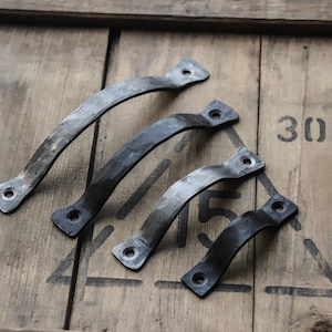 Hand forged rustic farmhouse petite / thin steel handles / drawer pulls / DIY projects