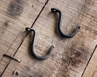 Hand Forged Undermount J Hooks for cups clothing cabinet farmhouse cabin rustic vintage