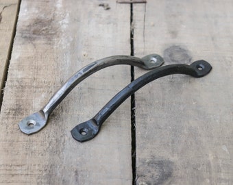 Hand forged rustic farmhouse steel curved handles / drawer pulls / DIY projects