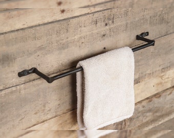 Hand Forged towel bar hammered rustic cabin farmhouse modern swaged bend style