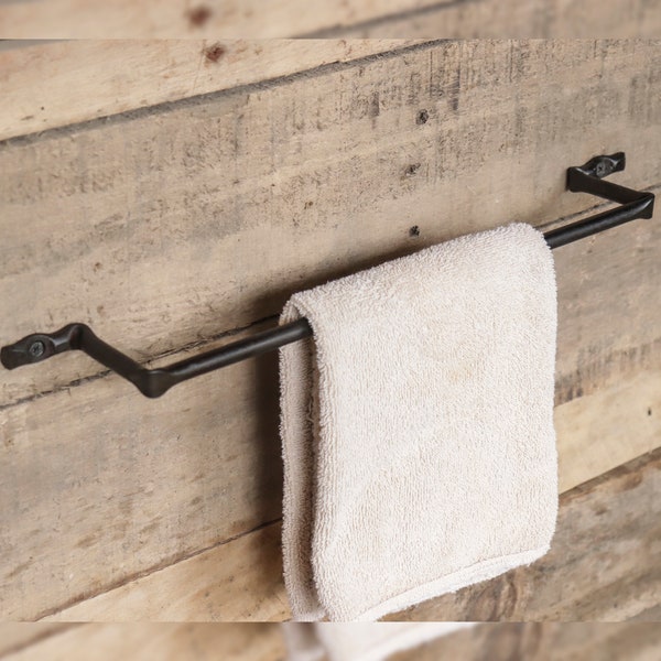 Hand Forged towel bar hammered rustic cabin farmhouse modern swaged bend style