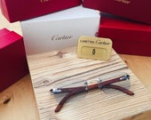 CARTIER VINTAGE C Decor Wood Rimless Platinum Rectangular Sunglasses