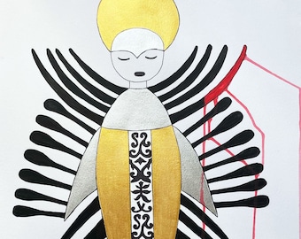 Dibujo de cuento popular ruso, arte caprichoso (56 x 38 cm)