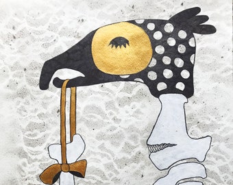 Dibujo de hueso en técnica mixta, inspirado en el arte popular ruso (56 x 38 cm)