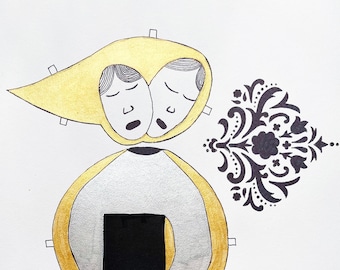 Ilustración Tweens II - Acuarela, tinta, acrílico - 22 x 15 pulgadas