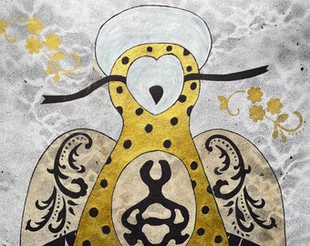 Dibujo de búho en técnica mixta inspirado en sueños, 22 x 15 pulgadas