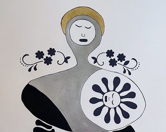 Dibujo de sueños: Figura abstracta, tinta y acrílico sobre papel de acuarela (56 x 38 cm)