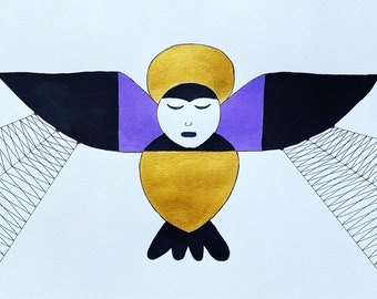 Dibujo a tinta al estilo inuit: Arte figurativo caprichoso, 22 x 15