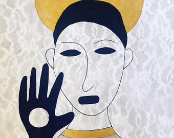 Dibujo de sueños nativos de Alaska, tinta y acrílico, 15 x 22