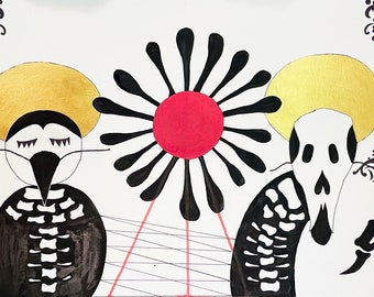 Dibujo de estilo inuit, tinta caprichosa y arte acrílico (56 x 38 cm)