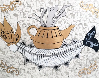 Secretos... Dibujo original de medios mixtos