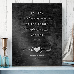 Iron Anniversary Gift, Iron Sharpens Iron Personalized plaque, Proverbs 27:17, 6th Anniversary Gift for Wife, Anniversary Gift with Initials