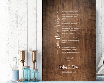 Letrero de madera personalizado para aniversario: 1 Corintios 13, regalo para pareja cristiana