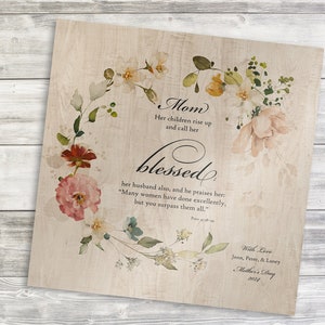 Spreuken 31 Houten plaquette voor haar, gepersonaliseerd, haar kinderen noemen haar gezegend, religieus voor vrouwen, christelijk cadeau, 5e verjaardag voor cadeauvrouw