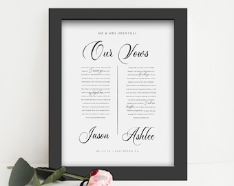 Paper Anniversary Gift, 1 Year Anniversary Gift, Wedding Vow Print, Paper Gift for 1st Anniversary, Framed Vows, Paper Gift for Anniversary