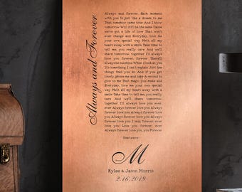Regalo de cobre para ella, regalo de cobre para el séptimo aniversario para él, arte personalizado de letras de canciones en cobre, regalo de cobre para el 22.º aniversario para hombres