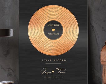 7 Years Anniversary Record, Personalized Song, 7 Anniversary Gifts, Song Record, Gift for Him, 22 Anniversary Gifts Copper, Copper Gift 7