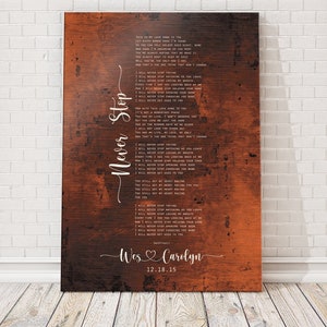 Personalisierte Liebeslied-Wandkunst, Bronze-Jubiläums-Songtext-Zeichen, Hochzeitsjubiläumsgeschenk, mit Namen und Datum, Geschenke zum 8