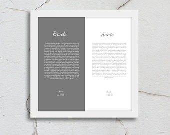 Wedding Vows Framed, wedding vow art, gift, Printed vows, His and Her, Wedding Vow print, Paper Anniversary Gift , for him, for her, Modern