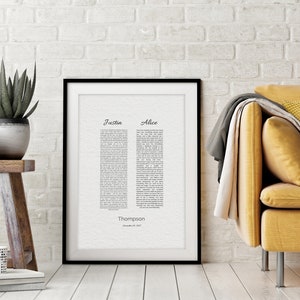 Paper Anniversary Gift, Framed Wedding Vows, 1st Anniversary Gift, Paper Gift for Men, 1 Year, Wedding Vow Print, Modern Gift, Art, Canvas