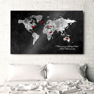 Personalized Anniversary Wall Art, Adventure Map, 6th Anniversary Gift, Personalized World Map Art, Gift for Husband, Military Spouse Gift