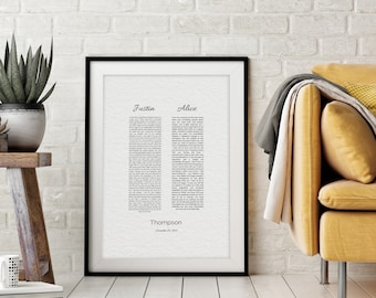 Paper Anniversary Gift, Framed Wedding Vows, 1st Anniversary Gift, Paper Gift for Men, 1 Year, Wedding Vow Print, Modern Gift, Art, Canvas