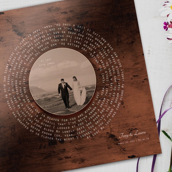 Vinyl-Schallplatten-Liedkunst, Bronze-Geschenk, personalisiertes Jubiläumsgeschenk, Bronze-Foto, 8-Jahres-Geschenk, Bronze-Geschenk für ihn, 19. Jahrestagsgeschenk